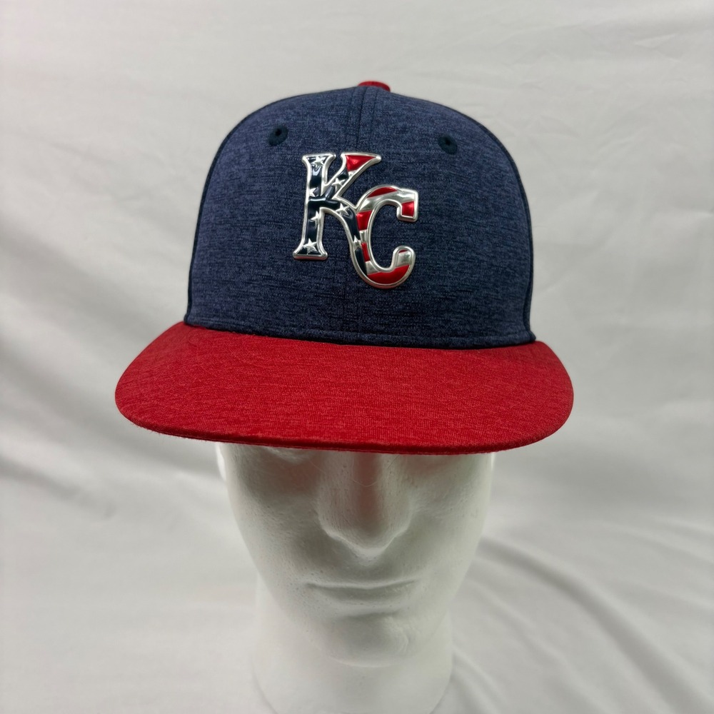 New Era Hat Mens 6 7/8 KC Royals MLB Stars & Stripes Navy Red 59FIFTY Fitted